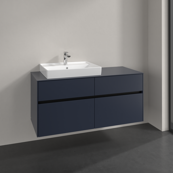 Villeroy und Boch Collaro Waschtischunterschrank C082B0VQ 120x54,8x50cm, Waschtisch links, LED-Beleuchtung 8,8 W, marine blue