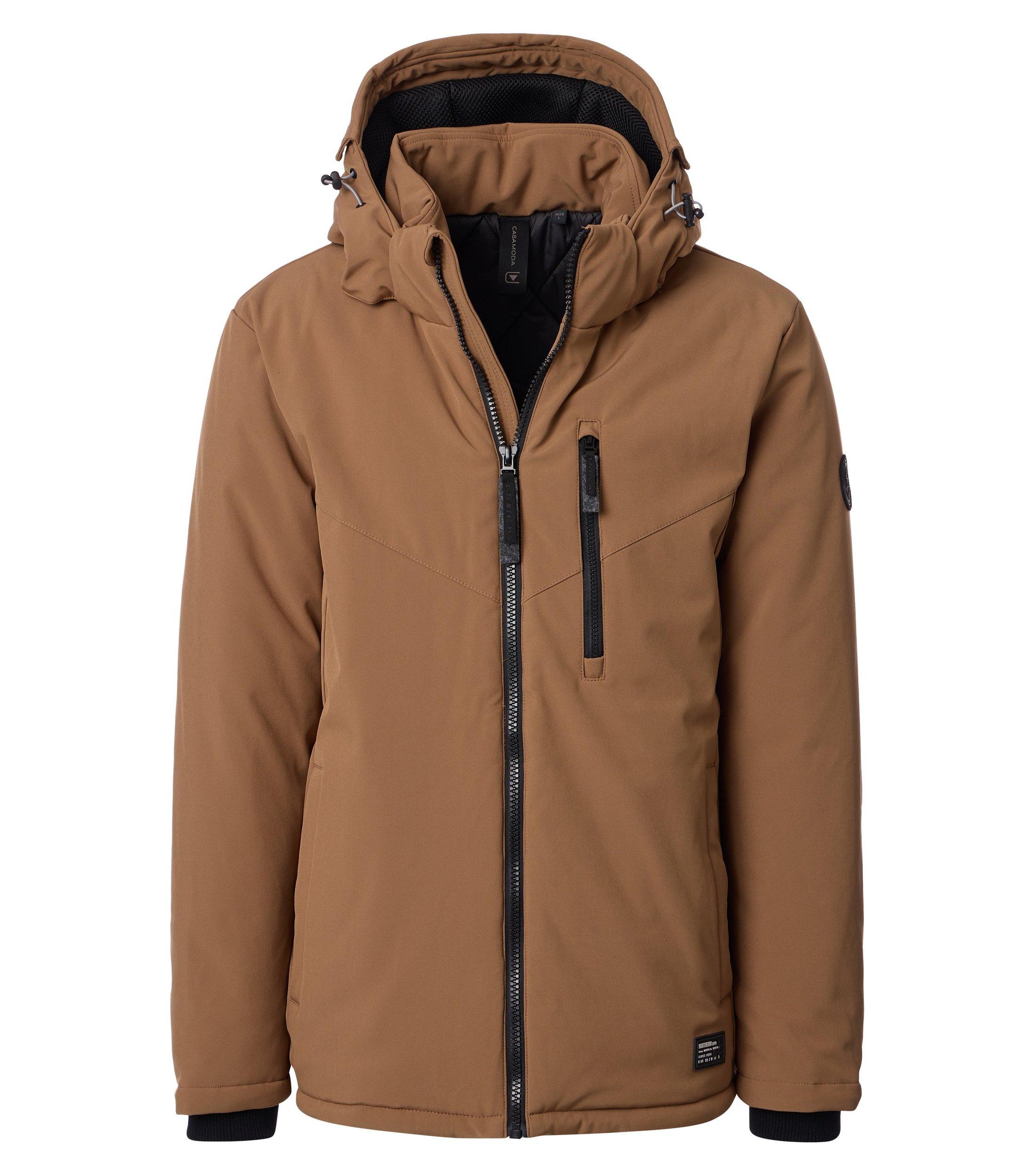 Funktionsjacke CASAMODA "CASAMODA Jacke mit Kapuze uni", Herren, Gr. M, braun, 95% Polyester, 5% Elasthan, Jacken Funktionsjacke