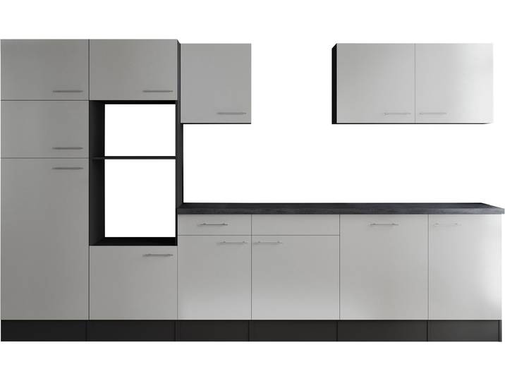 Küchenzeile RESPEKTA Oliver , küche: grau, front: weiß, korpus: grau matt, arbeitsplatte: granit optik, B:340cm H:205cm T:60cm, Komplettküchen-Sets, Küchenzeile, Breite 340 cm, 90 cm Arbeitshöhe, in exklusiver Konfiguration für OTTO