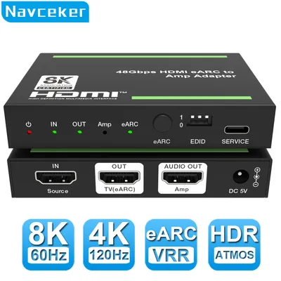 Navceke 4K 120Hz HDMI 2.1 eARC Audio Extractor 48 Gbit/s HDMI eARC Splitter 8K 60Hz eARC Konverter für PS5 XBox X Sonos Soundbar