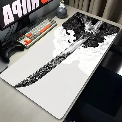 VIKAMA Samurai Anime Gaming Mauspad Großes Gamer Tastaturpad Rutschfeste Schreibtischunterlage Schwert Schwarz Weiß Laptop Teppich