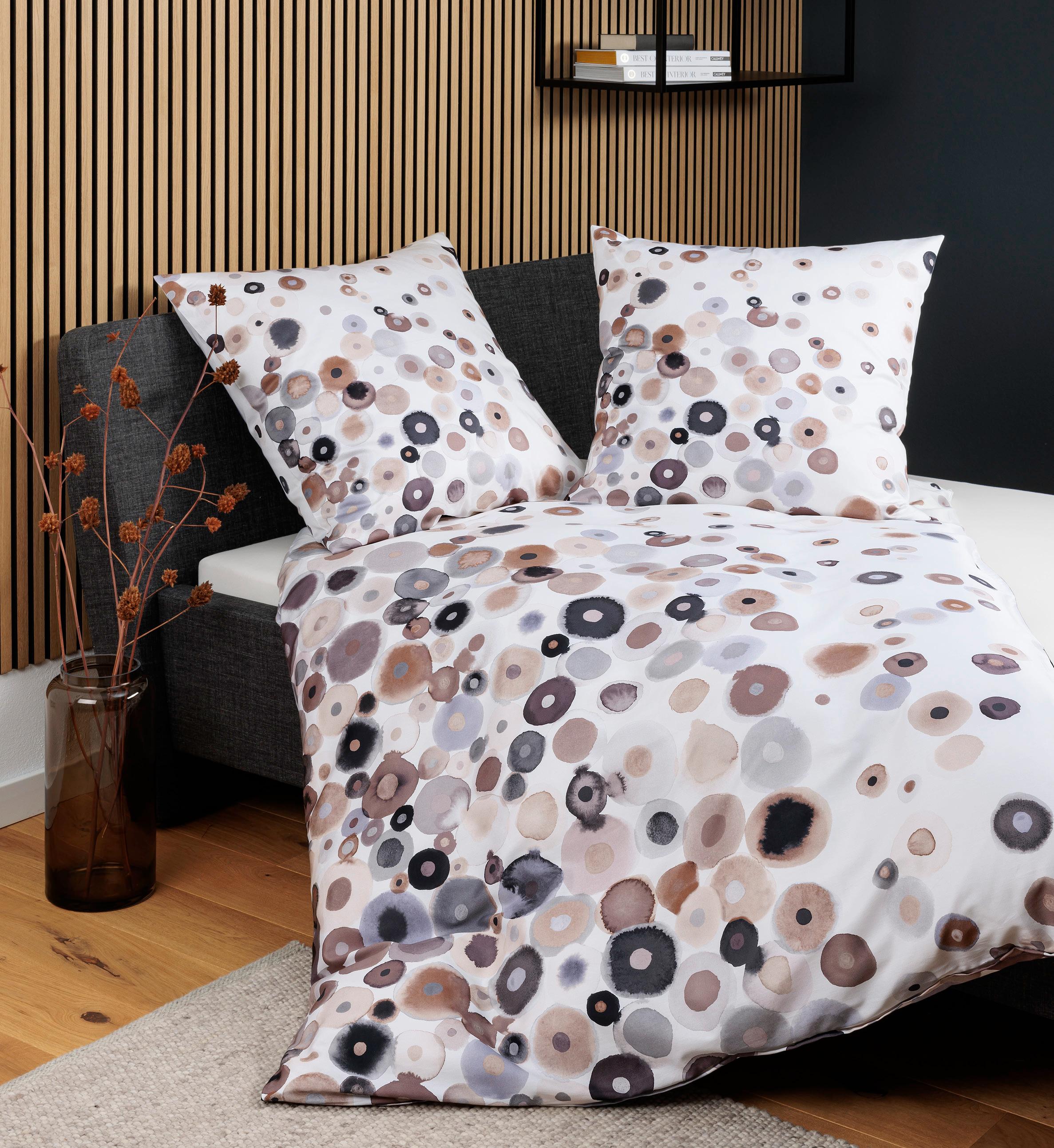 Bettwäsche JANINE "modern art S 42166 07 155x220, 80x80", taupe beige, B/L: 155cm x 220cm, 1 Stk., 1 Stk., Mako-Satin, B/L: 80cm x 80cm, Mako-Satin, Obermaterial: 100% Baumwolle, Bettwäsche, Bettwäsche, mit Reißverschluss