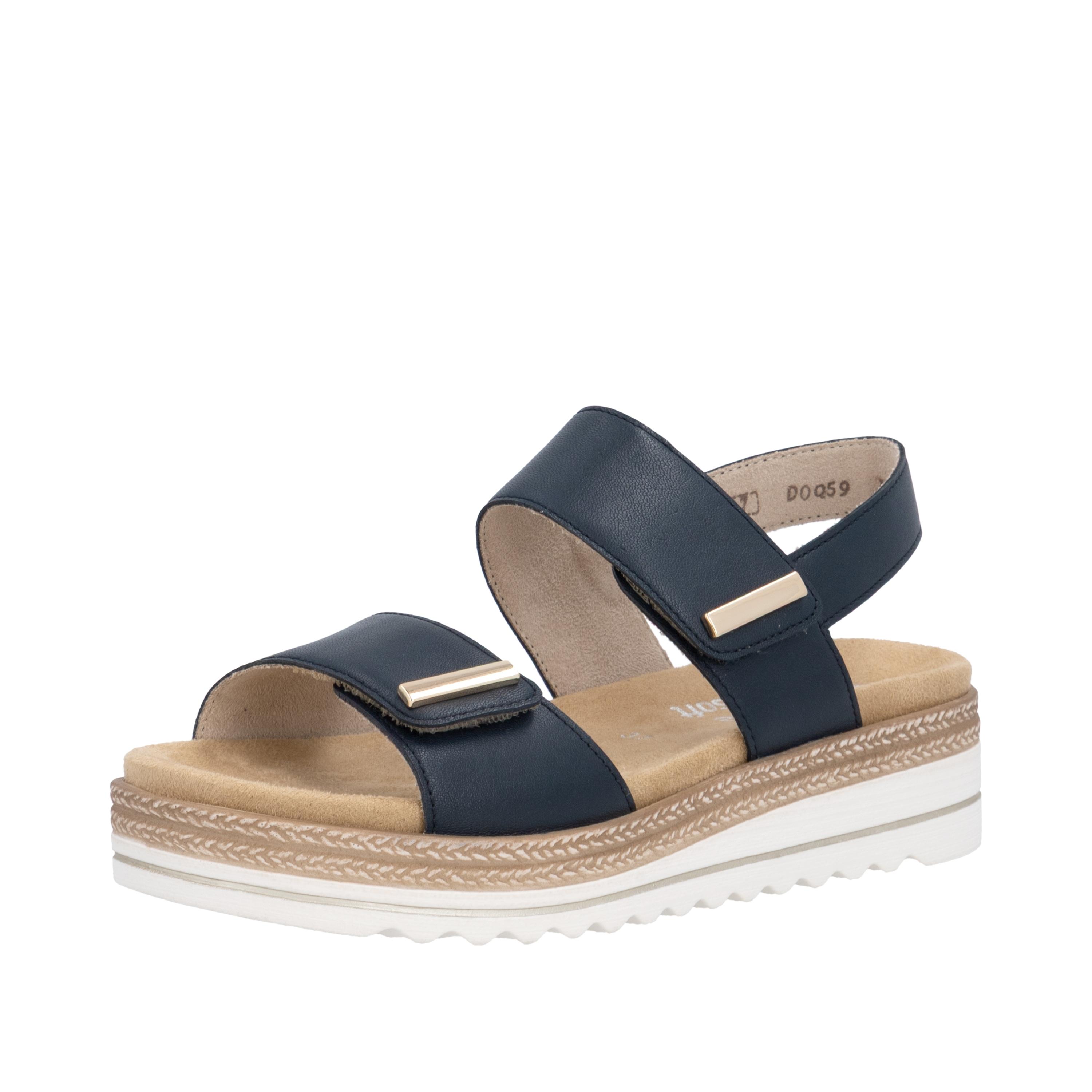 Keilsandalette REMONTE, Damen, Gr. 38, blau (nachtblau), Leder, unifarben, Schuhe, Riemchensandale, Bequemschuh mit Schmuckelementen