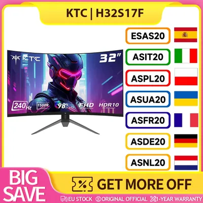 KTC H32S17F 32'' Curved Gaming Monitor, 1920*1080 HVA Panel, 240Hz Bildwiederholrate, 125% sRGB, 3500:1 Kontrastverhältnis, Adaptive Sync, HDR10, 3ms Reaktionszeit, 2*HDMI2.0 1*DP1.4 1*USB2.0 1*Audio,