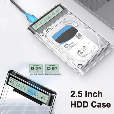 2,5'' USB3.2 Externes Festplattengehäuse Smart Display Externes SATA-Festplattengehäuse 5 Gbit/s Transparentes Festplattengehäuse Aufbewahrungskoffer für Laptop