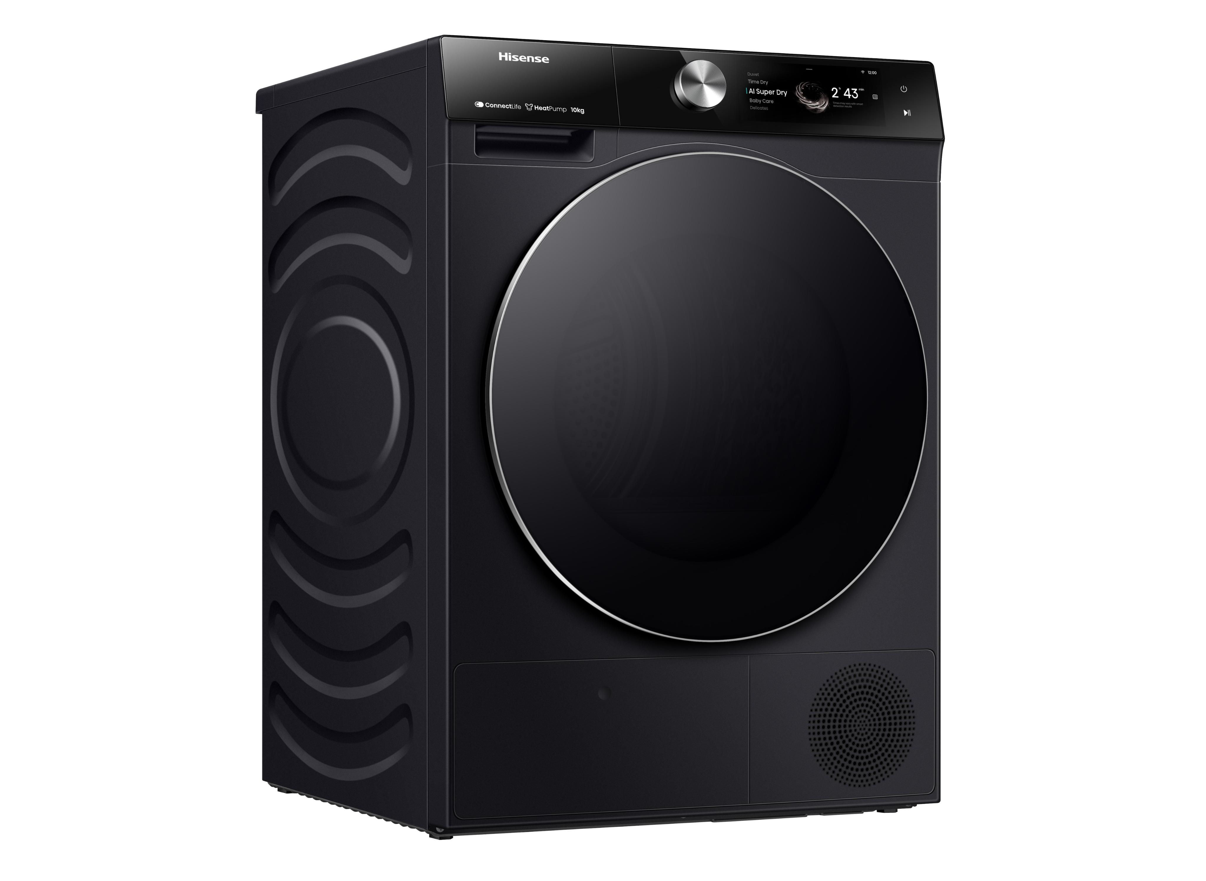 HISENSE Wärmepumpentrockner "DH7S107BW", Energieeffizienz: C (A-G), schwarz, B:59,5cm H:84,5cm T:64cm, Trockner, Dynamisches TFT-Touch-Display
