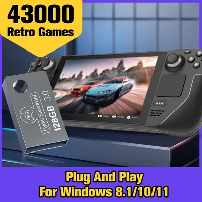 Batocera Spielekonsole mit 43000 Retro-Spielen, 128 GB USB-Flash-Laufwerk für Steam Deck/PC/Laptop, 70 + Emulatoren für PS3/PS2/PS1/N64/NES