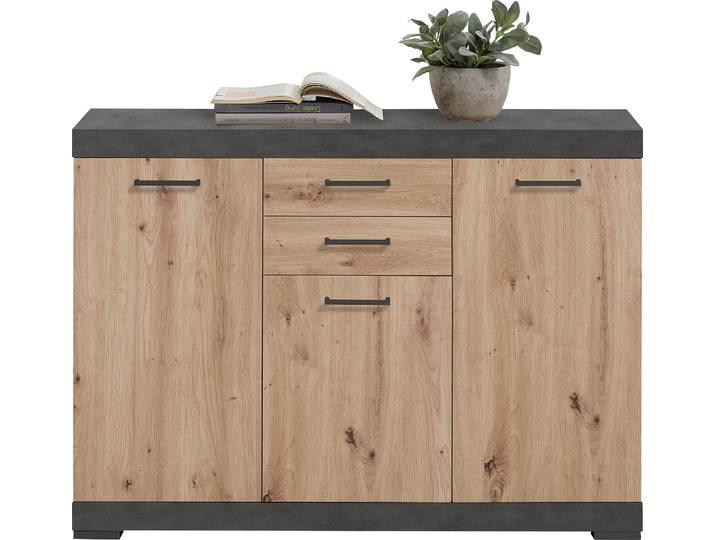 Kommode FMD Bristol 3 , schwarz (matera, artisan), B:120cm H:89,9cm T:34,9cm, Holzwerkstoff, Sideboards, Kommode, Mehrzweckschrank, in verschiedenen Tiefen, Breite: 120 cm