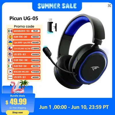 Picun G2 Wireless Gaming Headset Bluetooth 5.3 2,4G Kopfhörer 7.1 Surround 5ms ENC-Mikrofon mit geringer Latenz für PC PS4 PS5 Telefonschalter