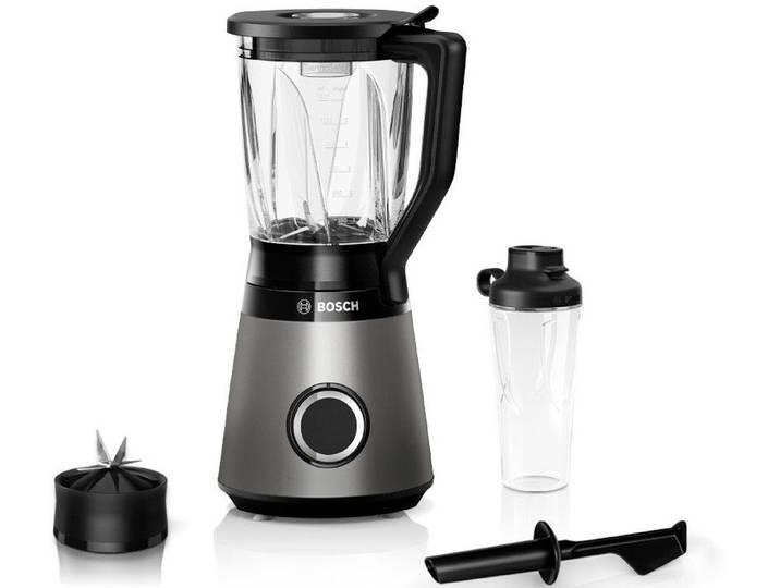 BOSCH Standmixer VitaPower Serie 4 MMB6174SN, 1,5l Mixer, 0,6l ToGo, 30.000 U/Min, grau , silber (silberfarben), B:23cm H:41cm T:19,5cm, Zerkleinerer, Stopfer, 4 Edelstahl Klingen, Kabelstaufach, Made in Europe