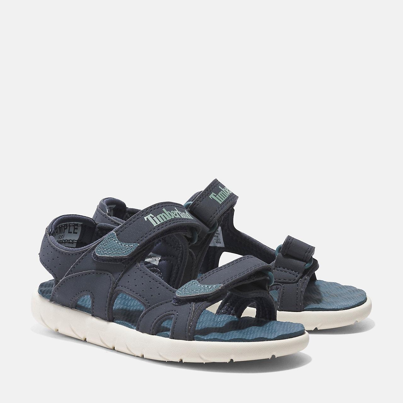 Sandale TIMBERLAND "PERKINS ROW BACKSTRAP SANDAL", Mädchen, Gr. 32 (13,5), blau (dunkelblau, grün), Synthetik, Schuhe Sandale, mit Klettverschluß