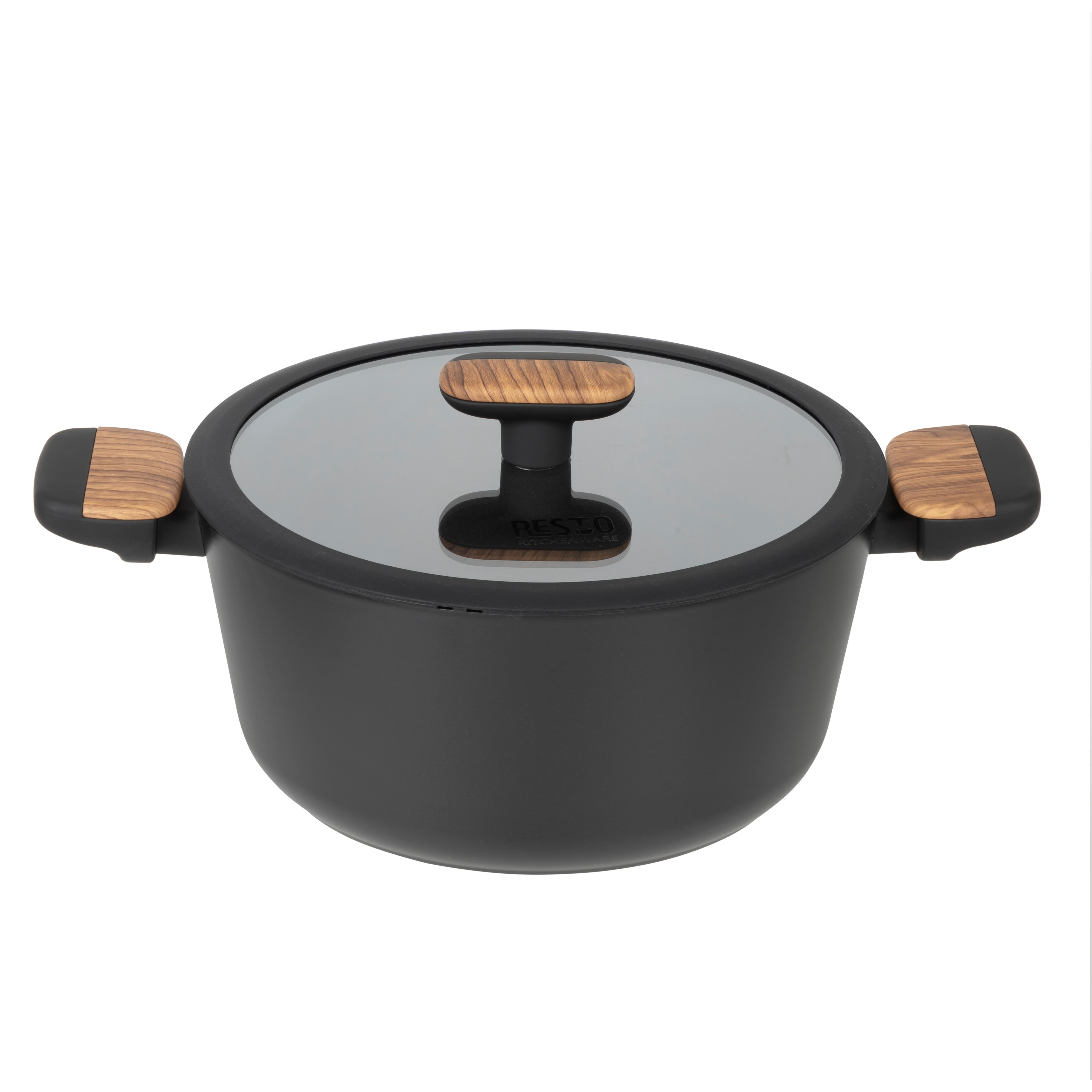 Kochtopf RESTO KITCHENWARE "Mon, Bratentopf antihaftbeschichtet und spülmaschinenfest", schwarz, H:11,5cm L:36cm Ø:24cm, Töpfe, Bratentopf Kochtopf, mit Glasdeckel und stoßdämpfendem Silikonrand, im Geschenkkarton