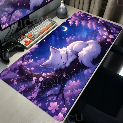 White Fox Mausmatte Anime Kawaii Niedliche Mausunterlage Gummi Gaming Tastatur Tischunterlage Große Größe Büro PC Schreibtischunterlage Spielmatte