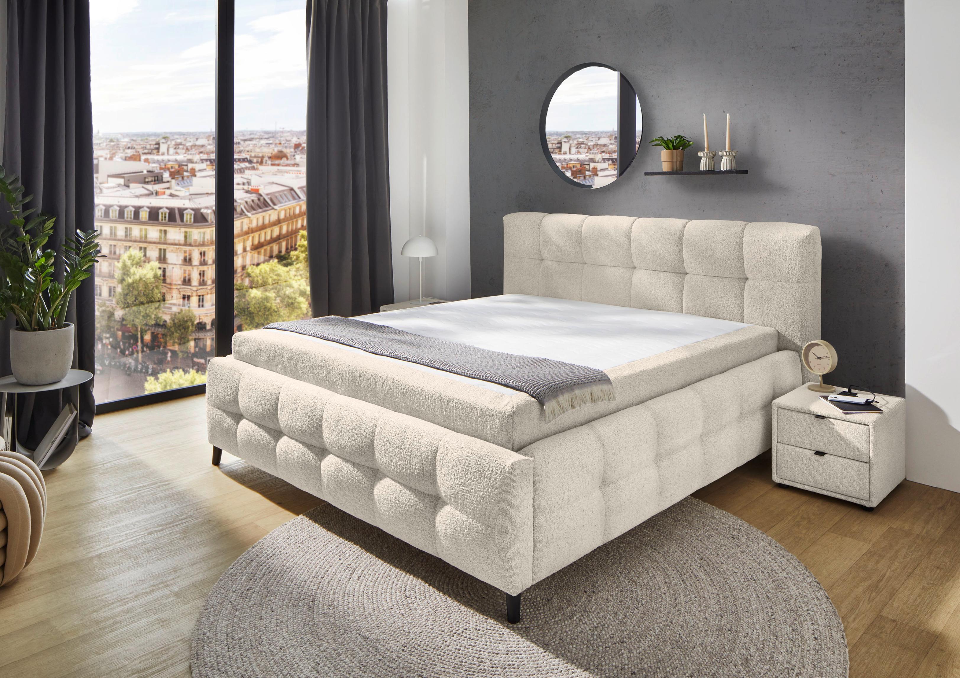 Polsterbett JOCKENHÖFER GRUPPE "Lucy, wahlweise mit Federholzleisten und 7-Zonen-TTFK-Matratze in H3", beige 432, 07, B:212cm H:112cm L:224cm, Bezug Bett: Flachgewebe (100% Polyester), Betten, Polsterbett, Bubble-Optik, 2 unterschiedliche Einlegetiefen möglich