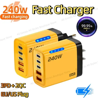 5 in1 GaN Desktop Ladegerät 240 W Schnelle Lade Adapter 10A USB Zu TypeC Kabel 3PD 2 USB Ladegerät für IPhone Laptop Samsung Tablet