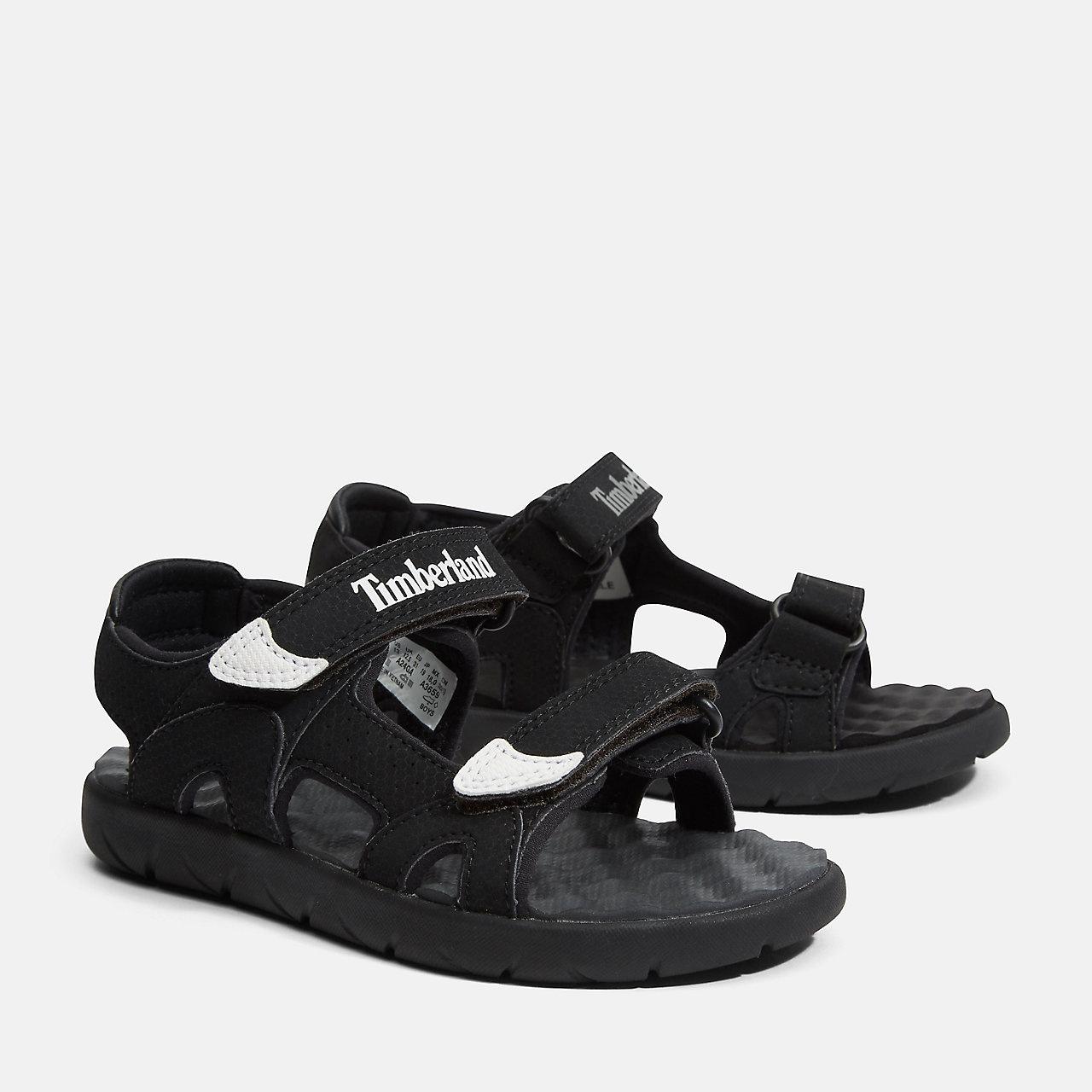 Sandale TIMBERLAND "PERKINS ROW BACKSTRAP SANDAL", Mädchen, Gr. 33 (1,5), schwarz (blk), Synthetik, Schuhe Sandale, mit Klettverschluß
