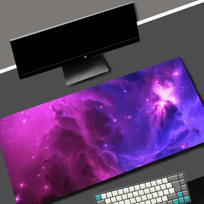Lila Universum Mauspad xl Schreibtisch matte, Nebel Mouse pad xxl, xl Gaming Tastatur matte, himmlisches Universum mit Sternen und Planeten Matte