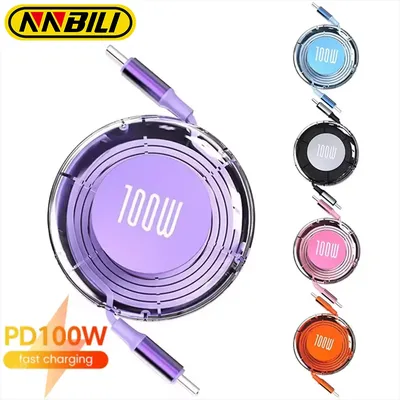 NNBILI PD100W Typ C auf Typ C Schnellladekabel für iPhone 15/16 Xiaomi Huawei Tablet Laptop Einziehbares USBC-Kabel Datenkabel
