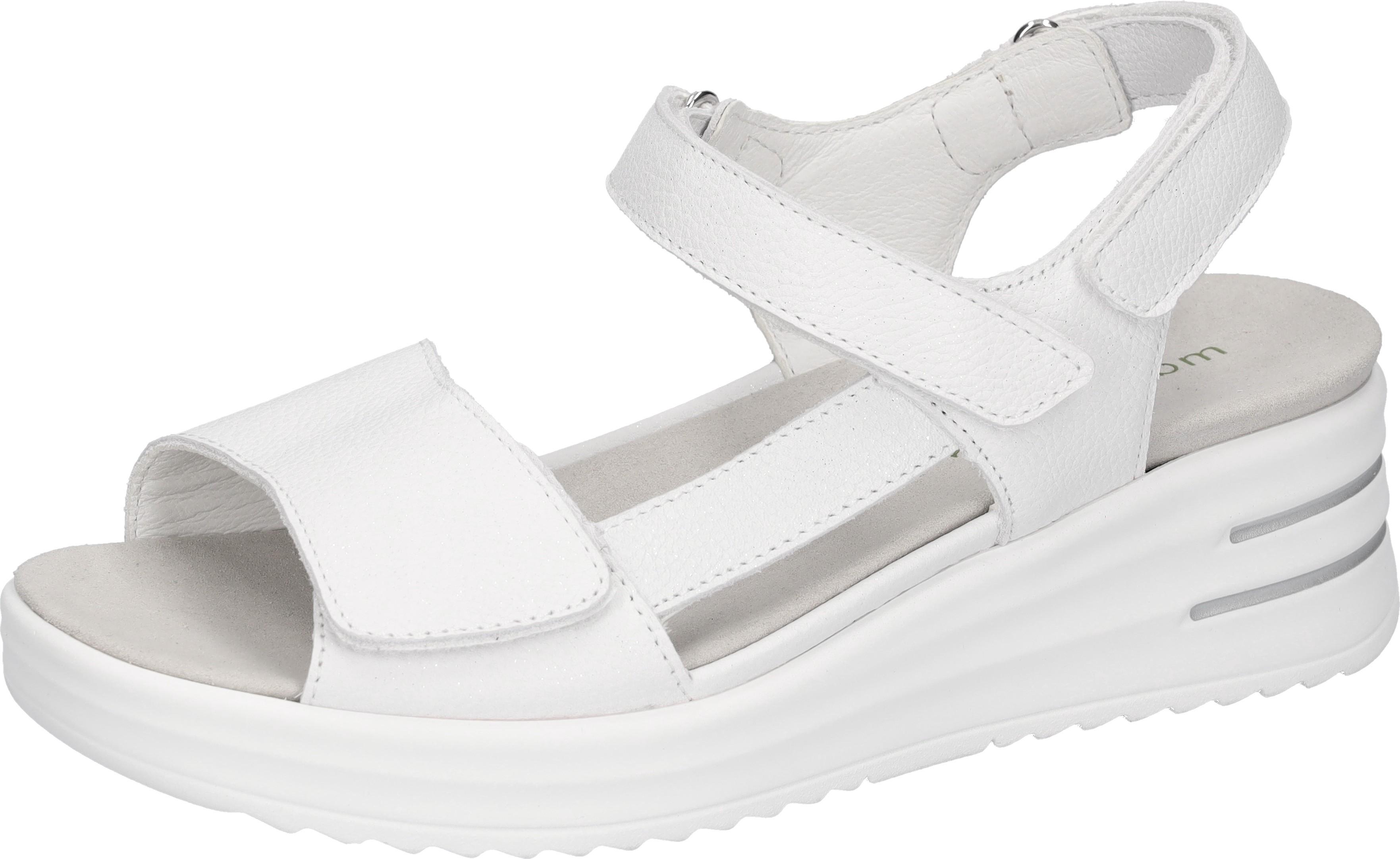 Keilsandalette WALDLÄUFER "H-DINA", Damen, Gr. 5 (38), sanftes weiß, Nubukleder, unifarben, Schuhe, Sandale, Klettschuh, Sommerschuh in Komfortweite H (= sehr weit)