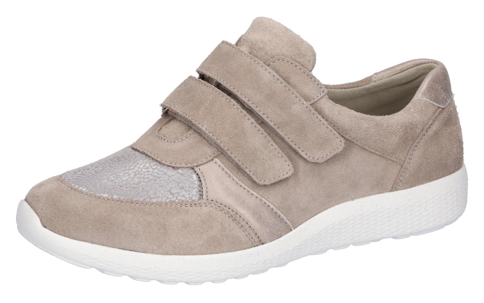 Klettschuh WALDLÄUFER "M-IRA", Damen, Gr. 3,5 (36), grau (taupe), Nappaleder, Textil, Veloursleder, Schuhe Klettschuh, Halbschuh, Komfortschuh in besonders breiter Schuhweite M