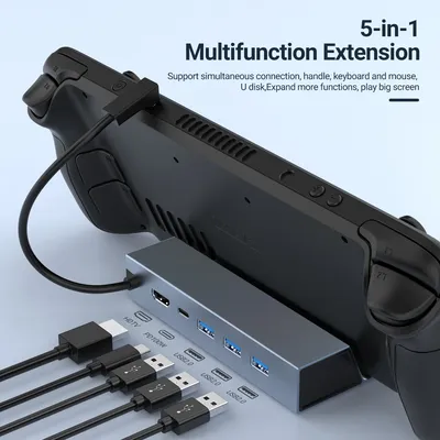 5-in-1 USB-C Dockingstation 4K@60Hz HDMI Spiele-Hub für Steam Deck ROG Ally Switch iPad 100W PD 3*USB 2.0 Typ-C zu HDTV Adapter
