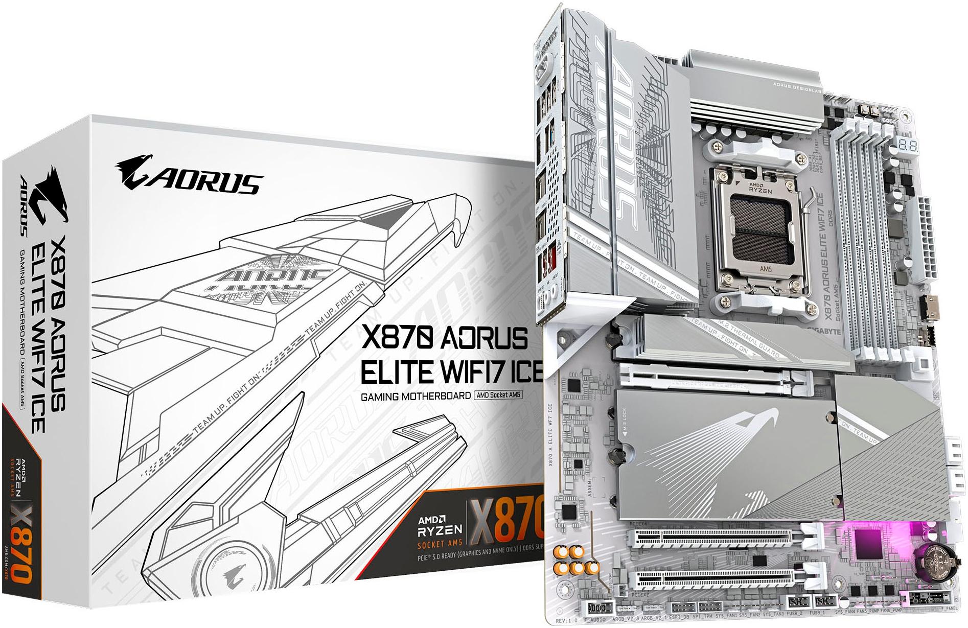 GIGABYTE Mainboard "X870 AORUS ELITE WIFI7 ICE Mainboard - Unterstützt AMD Ryzen 9000 CPUs", silber, B:8cm H:27,2cm T:33,7cm, Mainboards