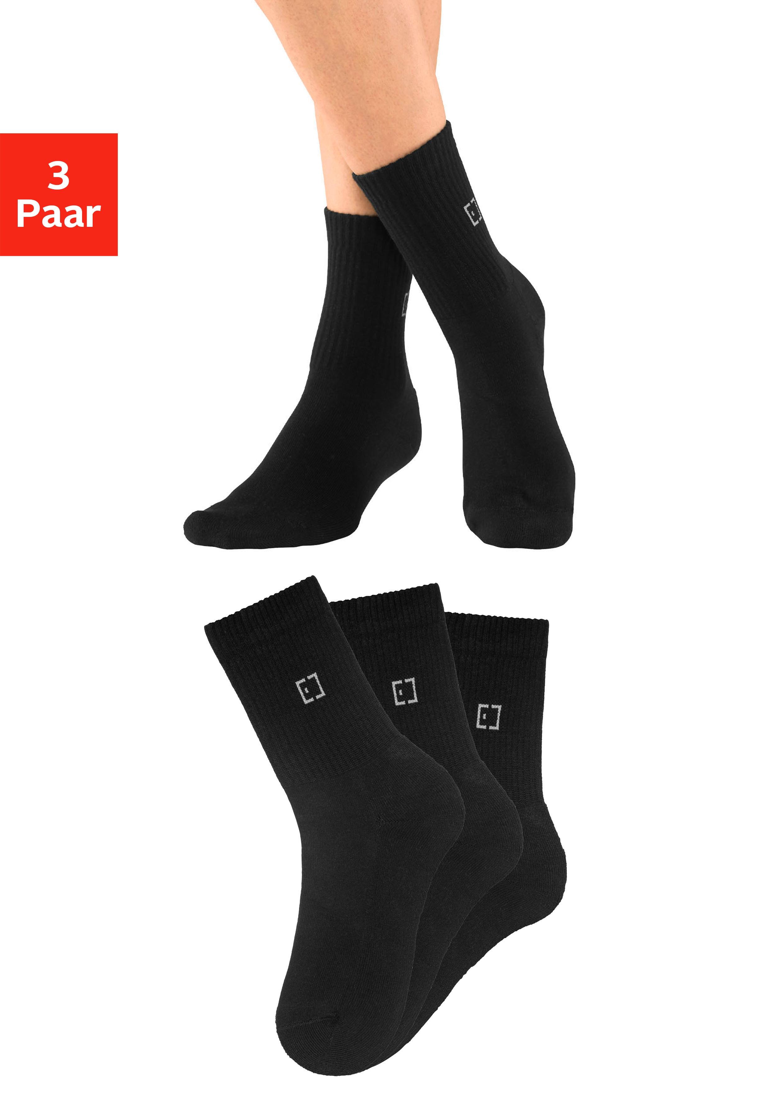 Socken ELBSAND, Damen, Gr. 35-38, schwarz (3x schwarz), Baumwolle, Elasthan, Polyamid, unifarben, normal, Socken Socken, mit Frottee und eingestricktem Markenlogo