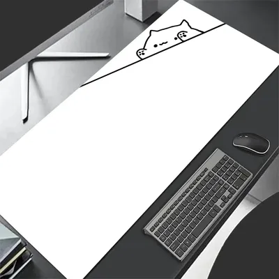 Schwarze Katze Kawaii Mauspad Weiße Schreibtischunterlage Minimalistischer Gaming Laptop Großes Mauspad Anime Büroteppich Gamer Tastatur Mauspads
