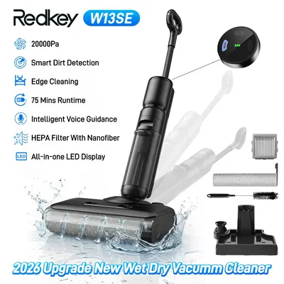 Kabelloser Nass-Trocken-Staubsauger mit Wischfunktion - Redkey W13SE, Kantenreinigung, 20000Pa Saugkraft, Bodenwischer, Selbstreinigend, Smartes Haushaltsgerät