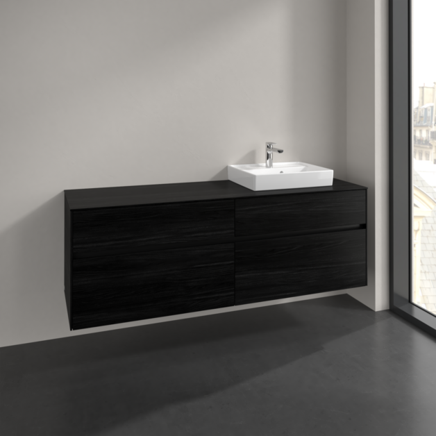 Villeroy und Boch Collaro Waschtischunterschrank C079B0AB 160x54,8x50cm, Waschtisch rechts, LED-Beleuchtung 12W, black oak