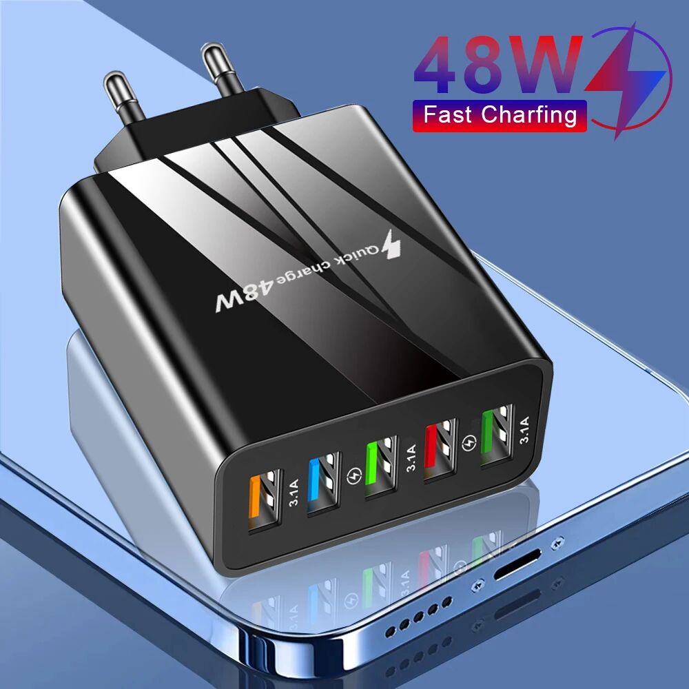 wocoolsi 48 W USB Ladegerät Schnell Ladung QC 3,0 Wand Ladegerät Adapter Für iPhone 14 13 Samsung Xiaomi Handy ladegerät 5 Ports EU UNS Stecker