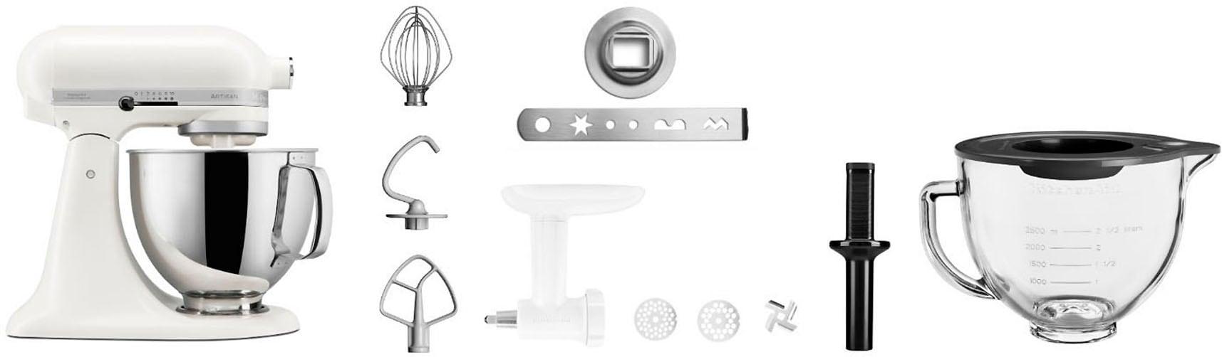 KITCHENAID Küchenmaschine "5KSM125EPL", porzellan, B:2,1cm H:34,3cm T:33,8cm, Küchenmaschinen, Set aus Küchenmaschine mit Glasschüssel und Fleischwolf, Küchenmaschine