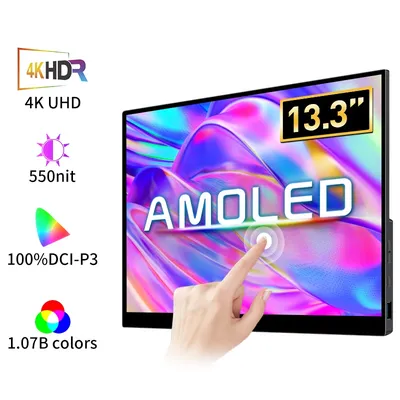 13,3 Zoll 4K OLED Touchscreen Tragbarer Monitor 3840*2160 mit Typ-C HDMI-kompatibel für Handy PC Laptop Gaming Monitor