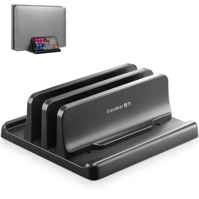 Verstellbarer vertikaler Laptop-Ständer mit zwei Steckplätzen, ABS-Kunststoff, 4-in-1-Design, platzsparend, für MacBook, Chromebook, Oberfläche, HP, Dell, Buch, iPad