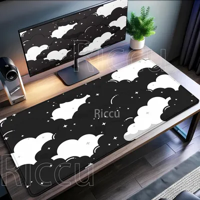 Wolken Mauspad Kawaii süße Gummi Gaming Tastatur große schwarz und weiß Mousepad Büro Laptop Overlock Spiel XXL Schreibtisch Matte
