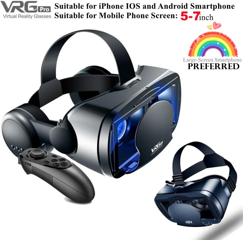 VRG Virtual Reality VR-Brille IMAX Riesiger Bildschirm HD 3D-Brille Google Cardboard Box VR-Headset-Helm für 5-7-Zoll-Telefon, unterstützt Gamepad
