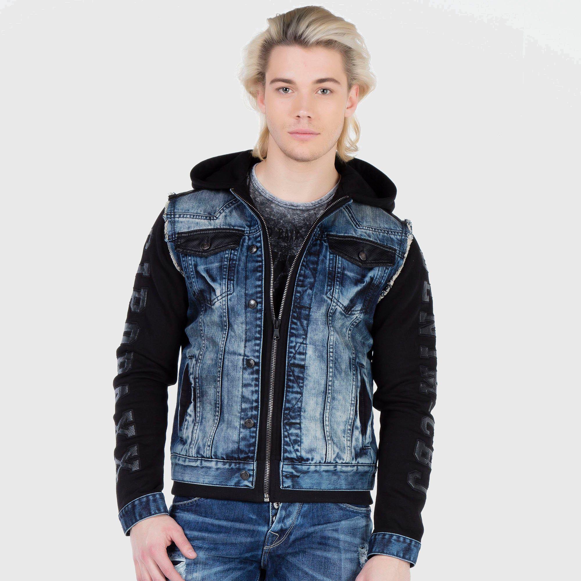 Jeansjacke CIPO & BAXX "CJ154", Herren, Gr. L, blau, Stoff, 100% Baumwolle, unifarben, figurumspielend normal, Jacken Jeansjacke, im 2-in-1 Look
