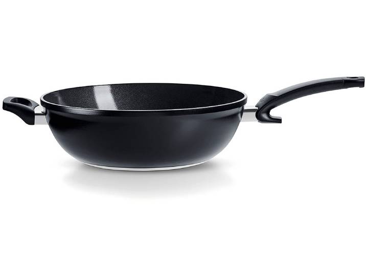 Wok FISSLER Ceratal Orbit Black , schwarz, H:13cm L:57cm Ø:32cm, Pfannen, Wok, gesünderes Kochen mit Antihaft-Effekt, hergestellt ohne PFAS/PTFE