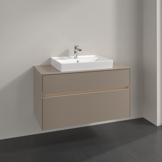Villeroy und Boch Collaro Waschtischunterschrank C019B0VM 100x54,8x50cm, Waschtisch mittig, LED-Beleuchtung 7,3 W, taupe
