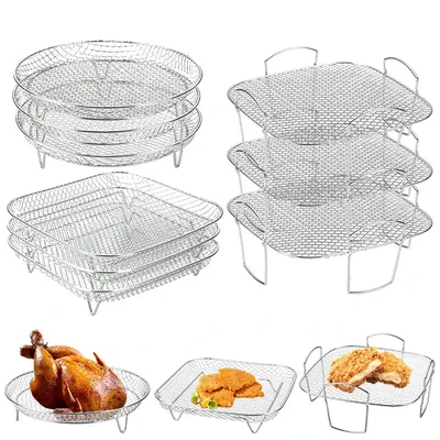 Air Fryer Backständer Metall Quadrat/Rund/Rechteck Ofen Grill Racks Airfryer Zubehör für Cosori, Instant Vortex, Gourmia,Foodi