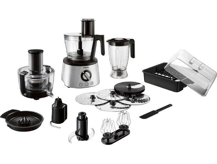 PHILIPS Kompakt-Küchenmaschine HR7778/00 , schwarz (edelstahlfarben, schwarz), B:26,5cm H:53cm T:29cm, Küchenmaschinen, inkl. Knethaken, Entsafter, Standmixer und Zitruspresse, Kompakt-Küchenmaschine