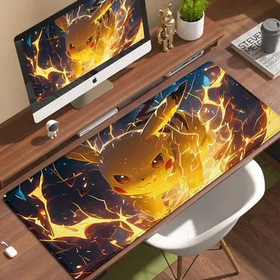 HD-Druck XXL Mauspad Anime Gaming PC-Zubehör Große Tischunterlage Gamer Computer Tastatur Gummi Pokemon Pikachu Erweiterbare Schreibtischunterlage