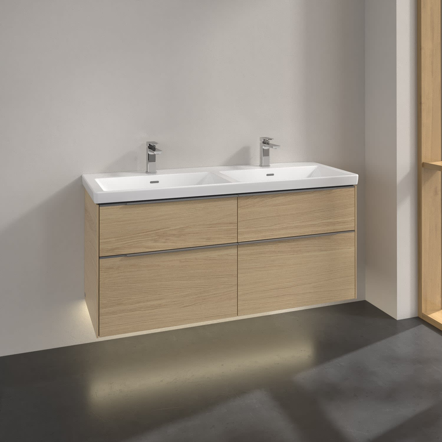 Villeroy & Boch Subway 3.0 Waschtischunterschrank 127,2 cm, 4 Auszüge, mit LED-Beleuchtung, für Doppel-Waschtisch