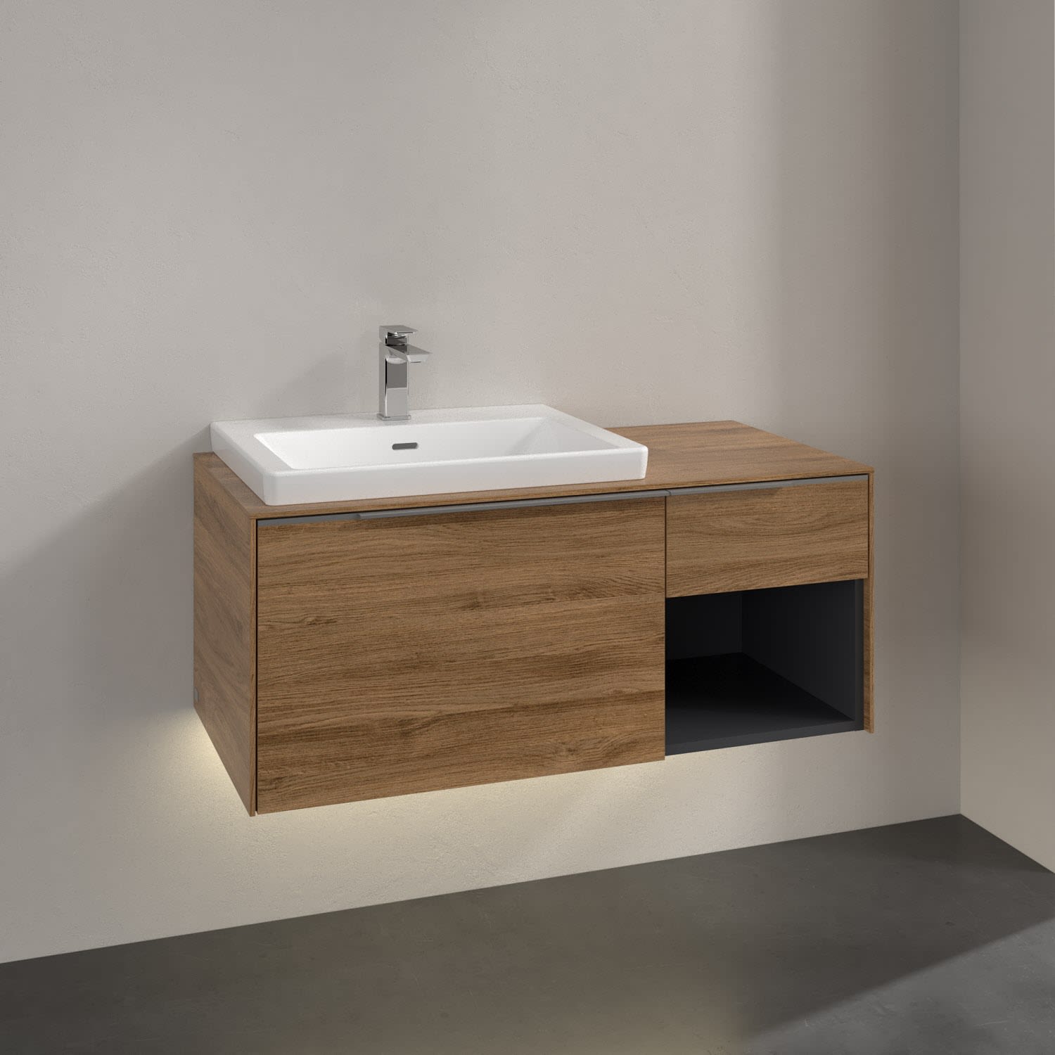 Villeroy & Boch Subway 3.0 Waschtischunterschrank 100,1 cm, 2 Auszüge und Regal rechts, mit LED-Beleuchtung