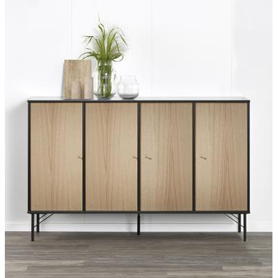 Sideboard HAMMEL FURNITURE "Mistral Kubus", schwarz (schwarz, eiche weiß pigmentiert), B:136cm H:89cm T:32,5cm, Holzwerkstoff, Massivholz, Sideboards, Sideboard, mit vier Türen und Metall Füße, Breite: 136 cm