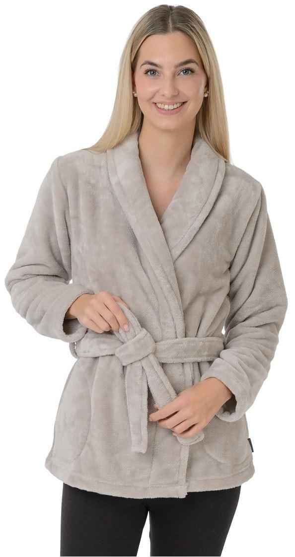 Damenbademantel WEWO FASHION "6604" Gr. 46, grau (stone), L:70cm, Wellsoft-Microfaser, Hausmäntel, unübertroffen kuschelig