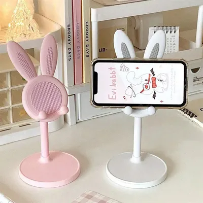 Rosa Telefonhalter Desktop-Handyständer für iPhone Samsung Tablet Smartphone verstellbar schöne Kaninchen Cartoon Tischunterstützung