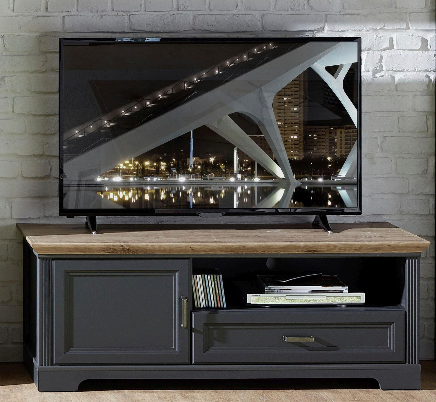 Lowboard INNOSTYLE "Jasmin", grau (graphitfarben, eichefarben), B:143cm H:54cm T:51cm, Holzwerkstoff, MDF, Sideboards, Lowboard, Breite 143 cm, 1 Holztür, 1 Schubkasten, 1 offenes Fach