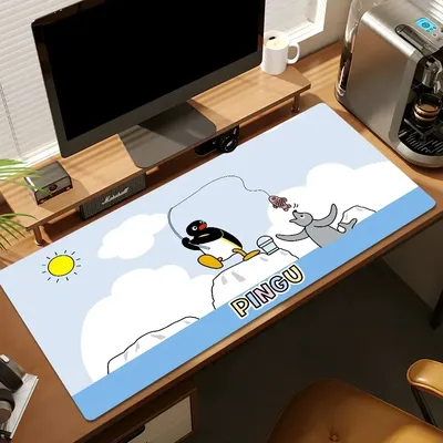 Cartoon Pingu Niedlich für PC Große Mauspads Schreibtisch Gaming Mauspad genähte Kanten Basis erweitert