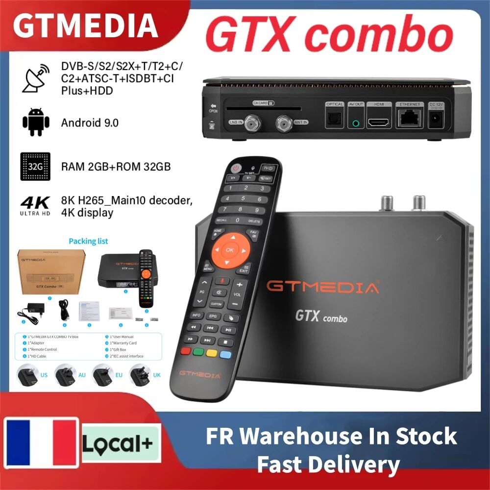 GTMEDIA GTX Combo Android 9.0 4K 8K TV-Box DVB-S2/T2/C2 2G+32G Unterstützt CA&CI Plus1.4, SATA-HDD, BT4.1 Satellitenempfänger Decoder